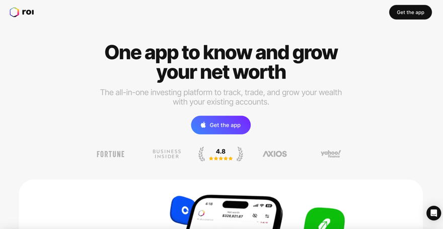 ROI app homepage