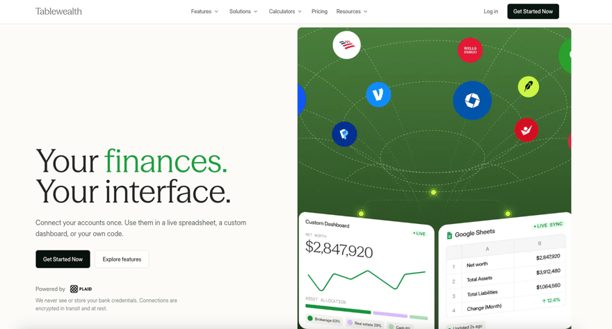 Tablewealth homepage screenshot