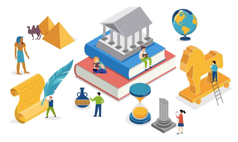 This image features a vibrant, illustrative representation of "Ascent Student Loans Review," with the text prominently displayed in dark blue and red on a stack of books. The top book is light blue, and the one beneath it is red, symbolizing education and the core subject of the article. Two small, stylized figures are depicted reading on the books: one on the blue book in a green shirt and pants, and another on the red book in a blue shirt and orange pants, emphasizing the student aspect. In the bottom left, a dark blue vase with handles and gold accents sits next to a figure in a green shirt, while on the right, a blue cylindrical object with a yellow base appears to be a financial icon. The overall graphic clearly ties into the detailed review of Ascent's private student loan offerings, including options for non-cosigned loans, providing a visual anchor for "The College Investor" article on finding the best private student loan lenders.