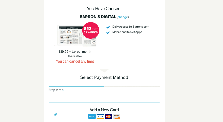 Barron's sign-up process