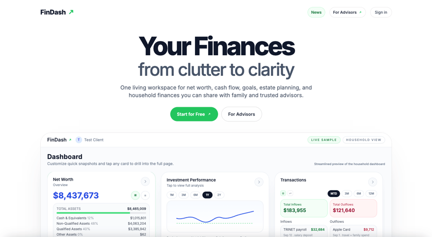 FinDash homepage FinDash homepage