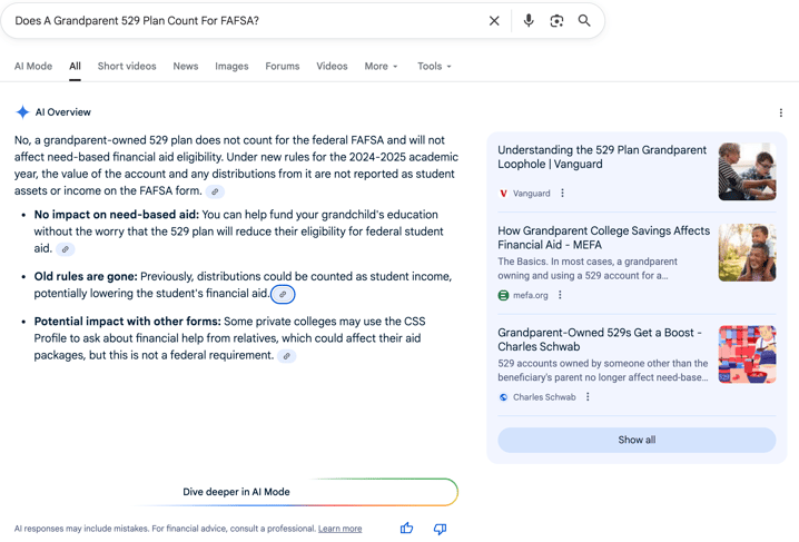 Grandparent 529 plan Grandparent owned 529 plan for FAFSA | Screenshot by The College Investor