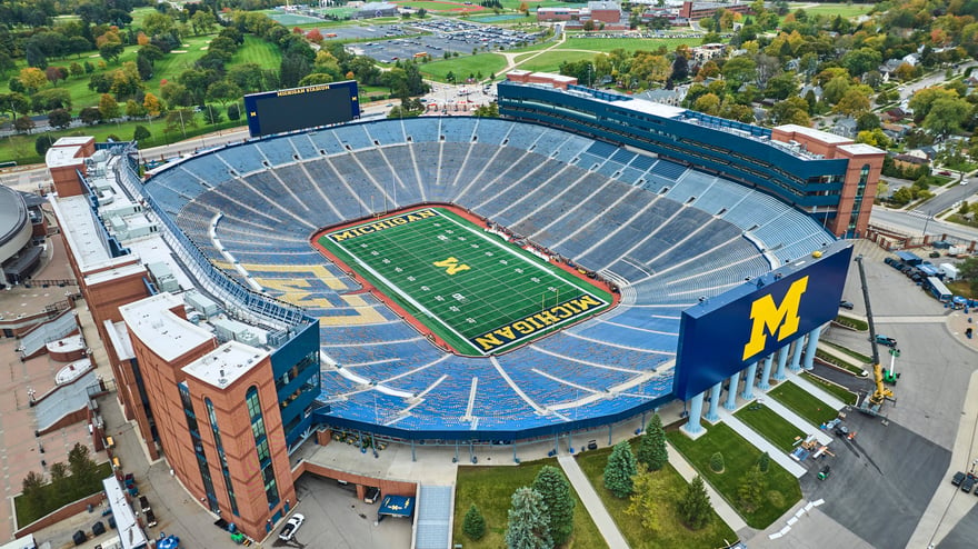 Aerial view of Michigan Wolverines football stadium in Ann Arbor | Photo: njproductions