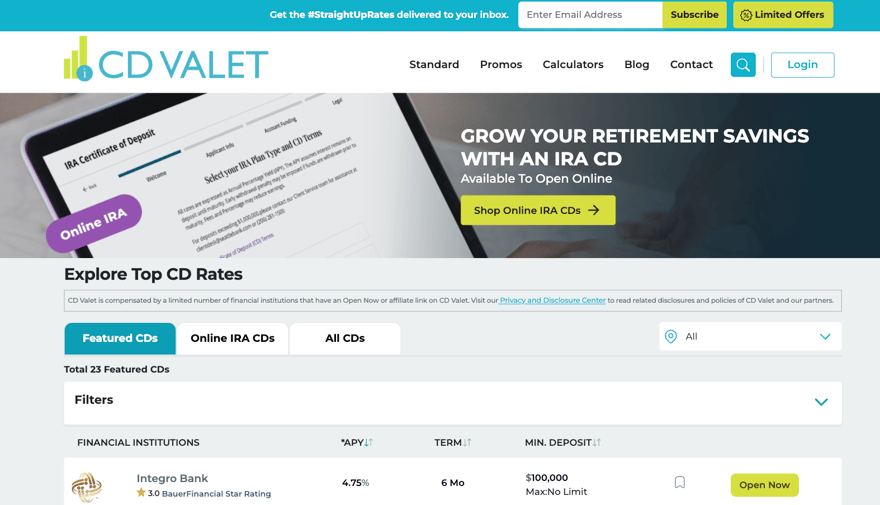 CD Valet homepage CD Valet homepage | Screnshot by The College Investor