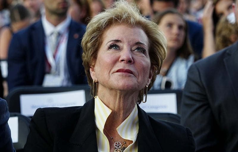 United States Secretary of Education Linda McMahon waits for US President Donald J Trump to speak at a rally to kick off the 16-day Great American State Fair as part of Washington, D.C.'s celebration of the nation's 250th birthday on the National Mall on Wednesday, June 24, 2026. The rally will include military flyovers, musical performances from Lee Greenwood and Christopher Macchio, and the U.S. Army Band, the U.S. Marine Band and Armed Forces choirs. Bonnie Cash/POOL via CNP/INSTARimages.com