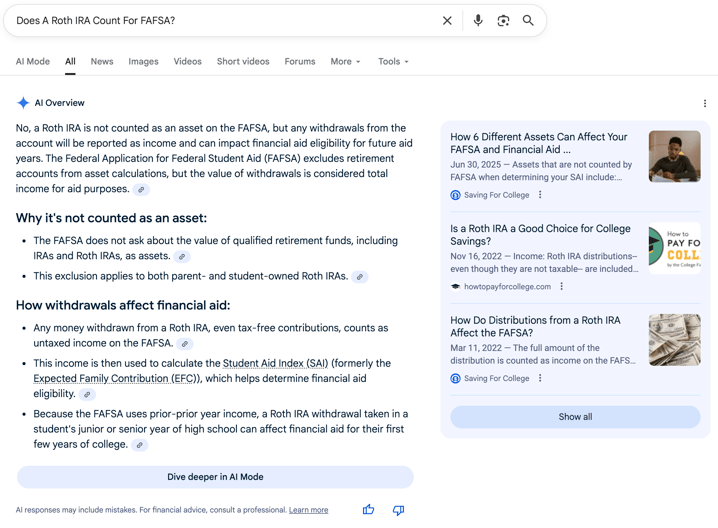 Roth IRA FAFSA Roth IRA FAFSA | Screenshot by The College Investor