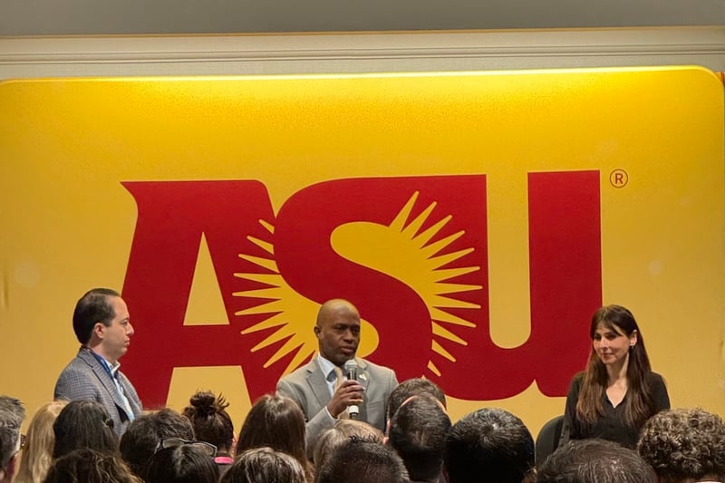 Tony Thurmond and Sonya Christian speak at ASU+GSV Summit in San Diego, CA on April 13, 2026. Photo: Robert Farrington/The College Investor