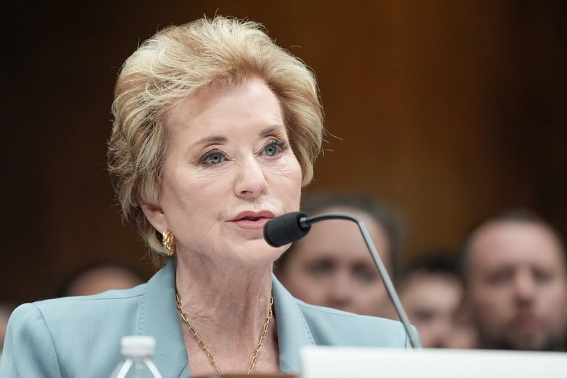 Education Secretary Linda McMahon testifies during a Senate Committee on Appropriations subcommittee hearing to examine proposed budget estimates and justification for fiscal year 2027 for the Department of Education on Capitol Hill, Tuesday, April 28, 2026, in Washington. (AP Photo/Mariam Zuhaib)