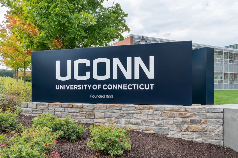 Entrance Sign to the University of Connecticut Entrance and sign to the University Connecticut.