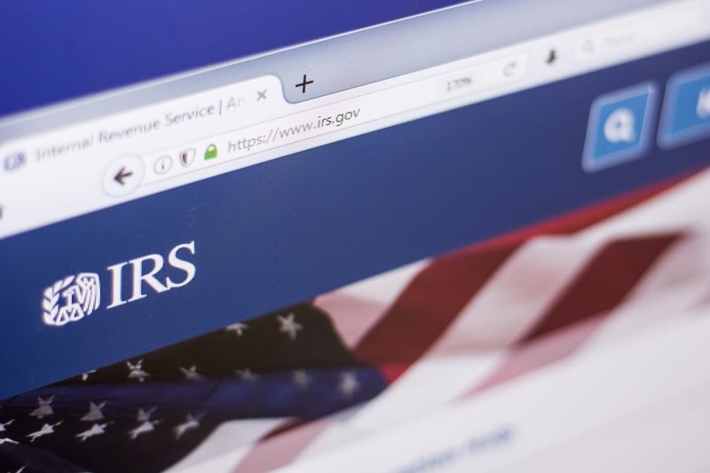 Homepage of the Internal Revenue Service Homepage of Internal Revenue Service website on a display of PC, web address - irs.gov.
