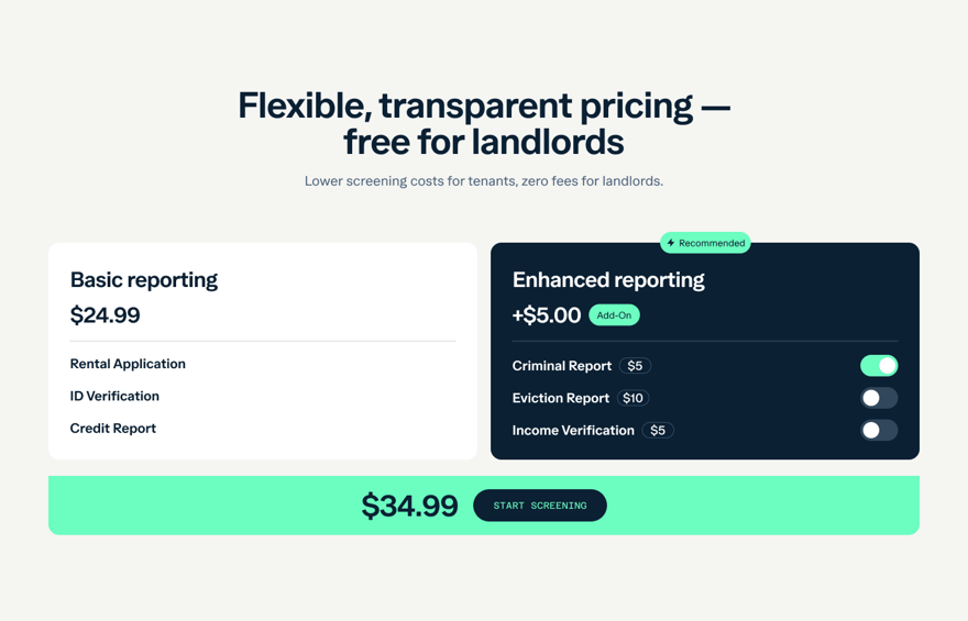 Tenant Screening - Pricing Tenant Screening - Pricing