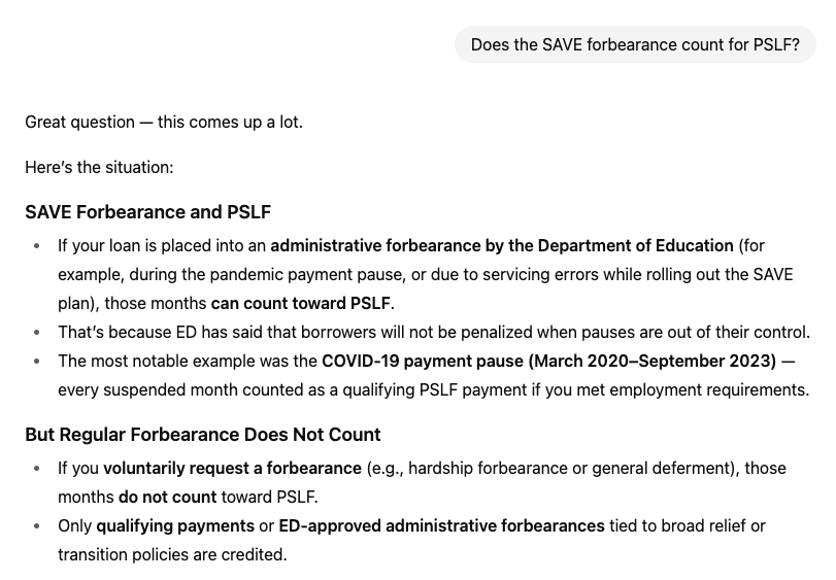 ChatGPT Save Forbearance | Screenshot by The College Investor