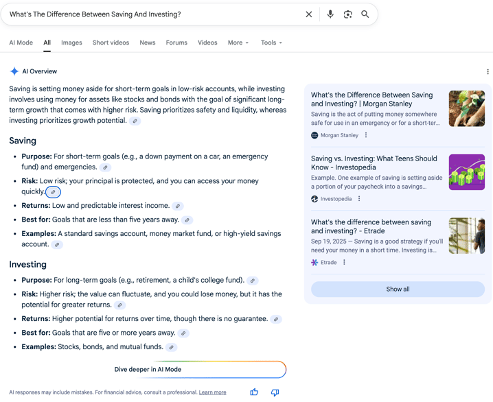 Saving vs Investing Saving vs Investing | Screenshot by The College Investor