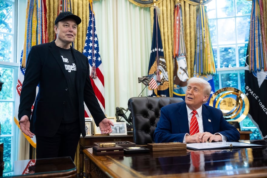 White House Elon Musk and President Donald Trump hold a press conference in the Oval Office at the White House May 30, 2025. (Francis Chung/POLITICO via AP Images)
