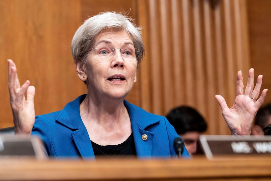 Senate Hearing on Cryptocurrency Regulation U.S. Senator Elizabeth Warren (D-MA) speaking at a hearing of the Senate Banking, Housing, and Urban Affairs Committee about the regulation of cryptocurrency at the U.S. Capitol in Washington, D.C. (Photo by Michael Brochstein/Sipa USA)(Sipa via AP Images)