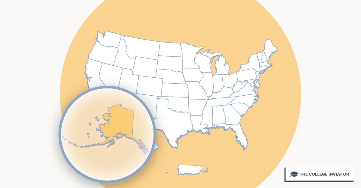 U.S. map highlighting Alaska for Alaska student loan forgiveness programs