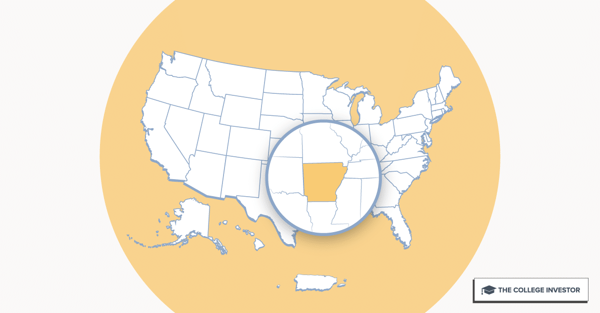 U.S. map highlighting Arkansas for Arkansas student loan forgiveness programs