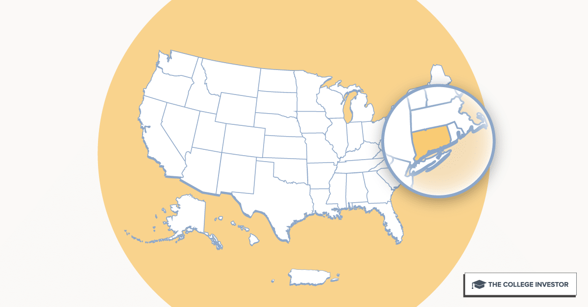 Map of the United States with Connecticut highlighted for the Connecticut 529 plan review