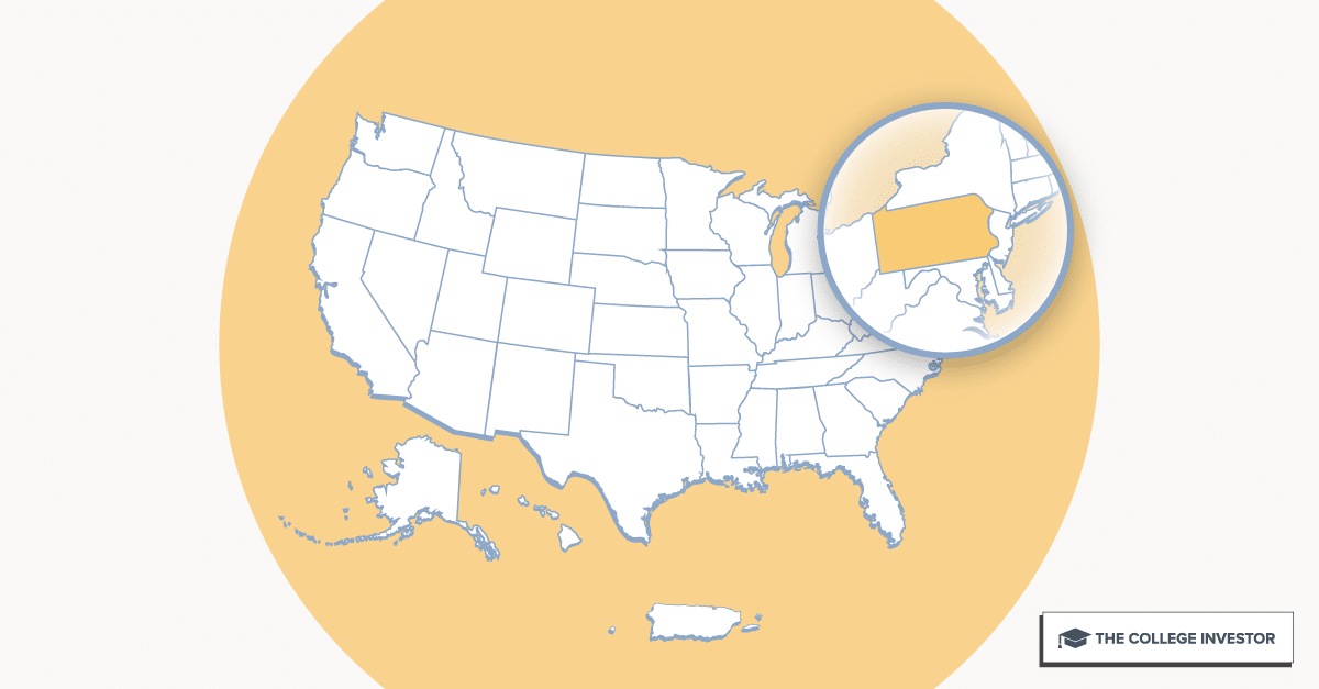 U.S. map highlighting Pennsylvania for Pennsylvania student loan forgiveness programs