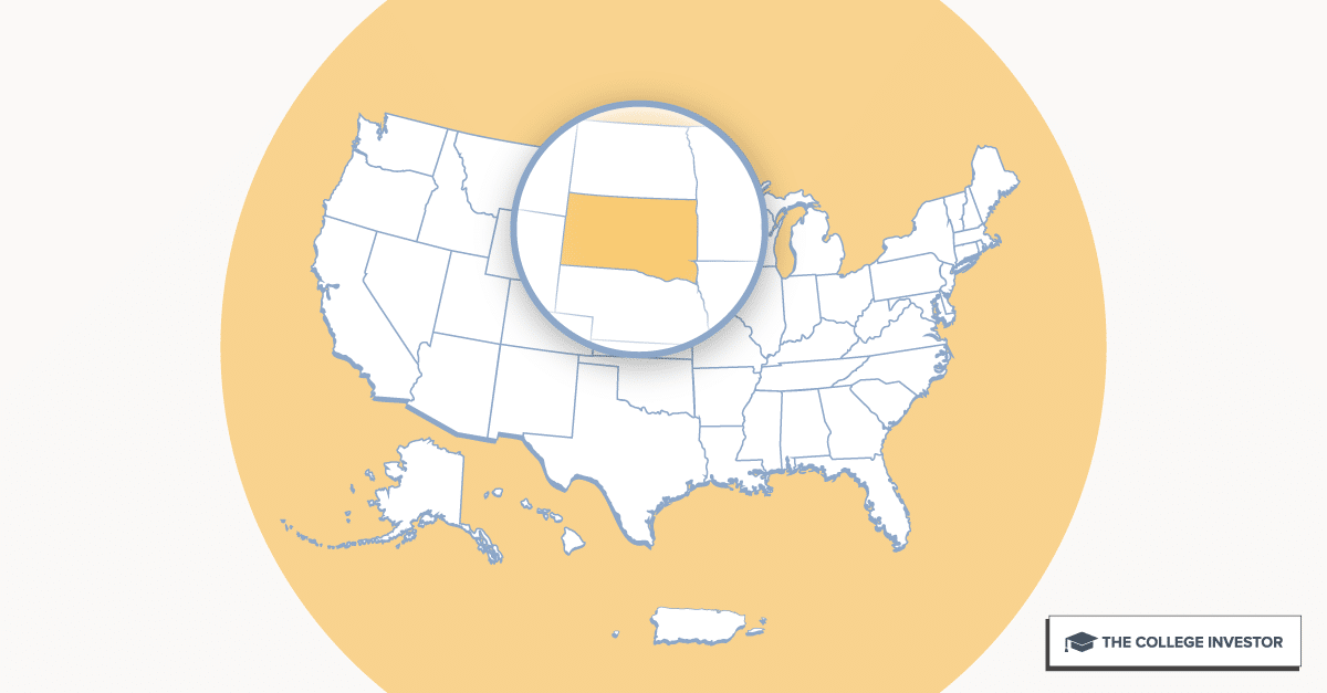 Map of the United States with South Dakota highlighted for the South Dakota 529 plan review