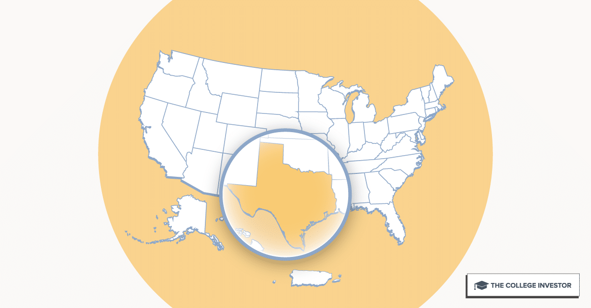 U.S. map highlighting Texas for Texas student loan forgiveness programs