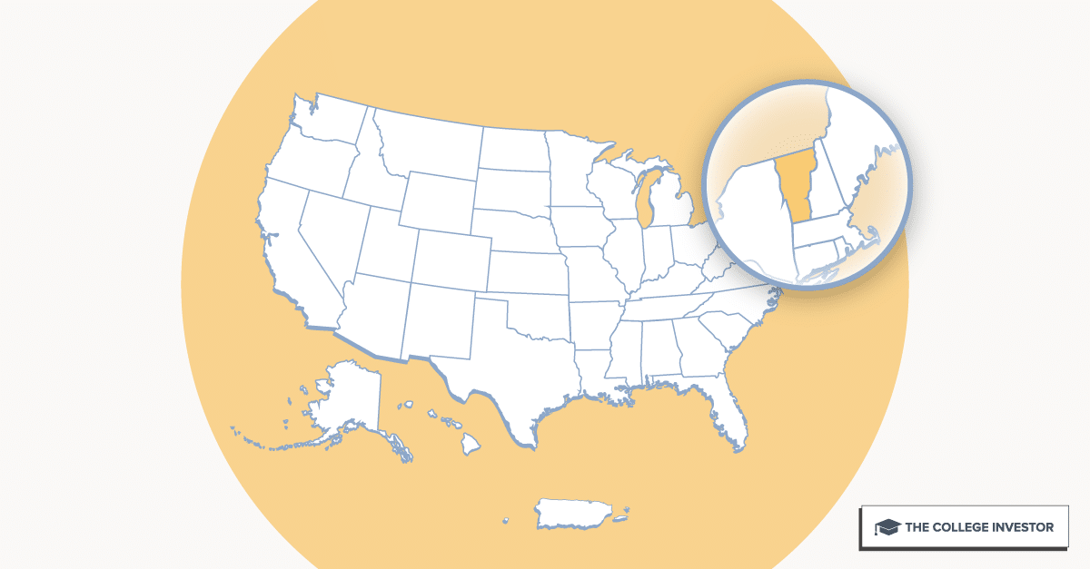 U.S. map highlighting Vermont for Vermont student loan forgiveness programs