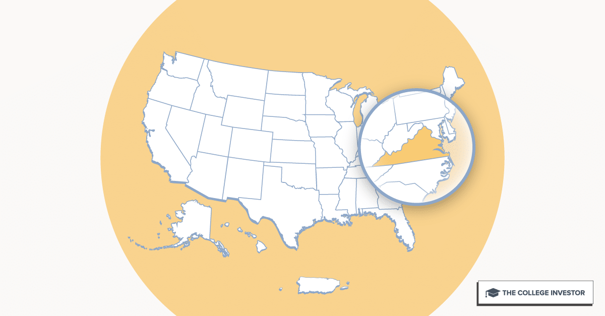 U.S. map highlighting Virginia for Virginia student loan forgiveness programs