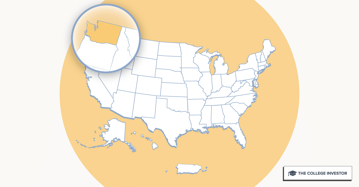 Map of the United States with Washington highlighted for the Washington 529 plan review