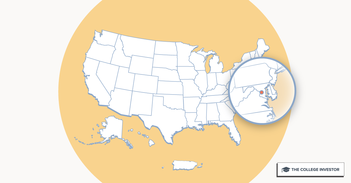 U.S. map highlighting District of Columbia for District of Columbia student loan forgiveness programs