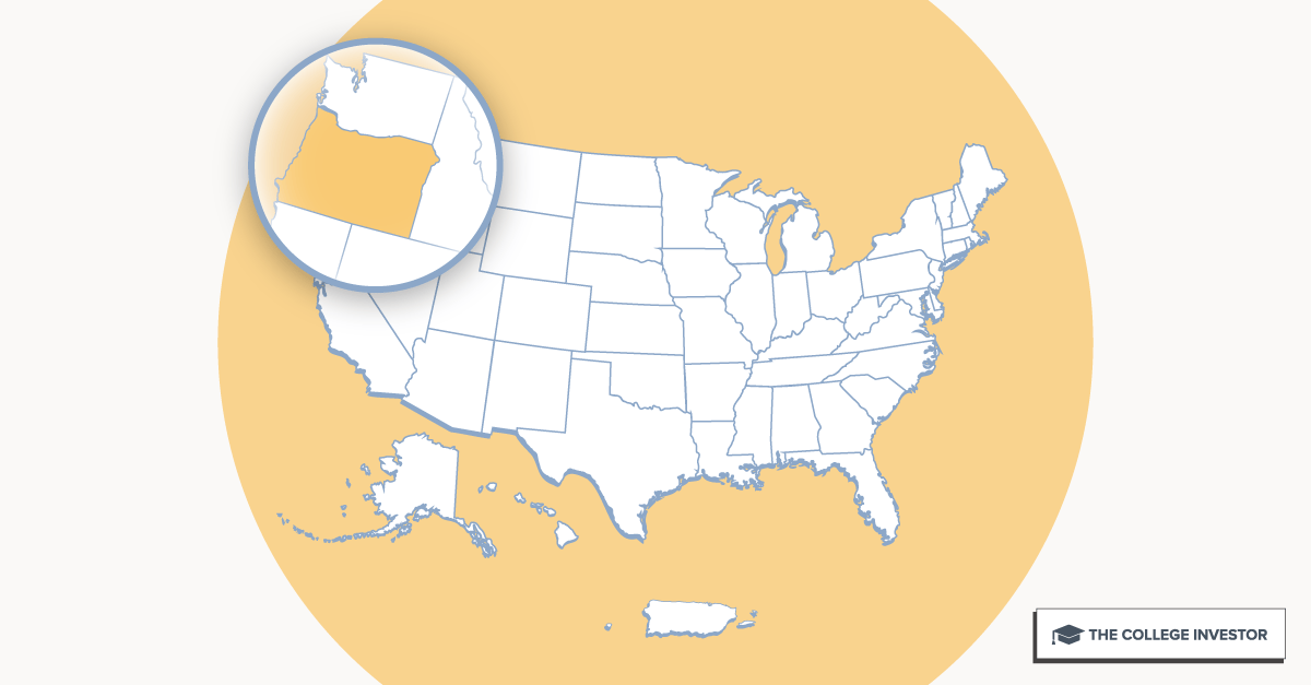 U.S. map highlighting Oregon for Oregon student loan forgiveness programs