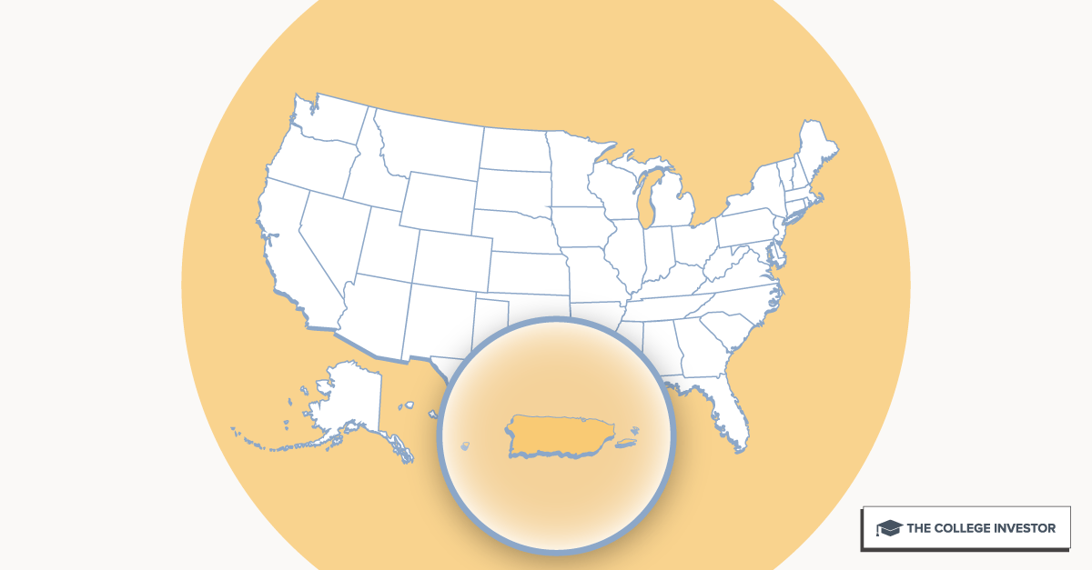 U.S. map highlighting Puerto Rico for Puerto Rico student loan forgiveness programs