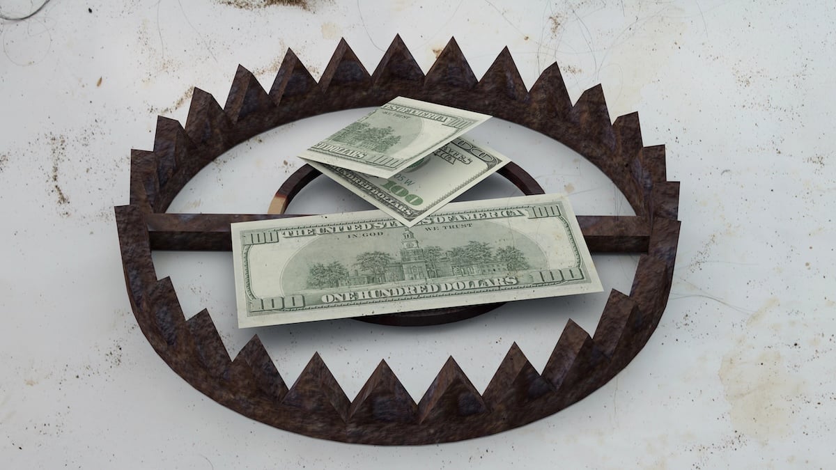 Financial Trap with Dollar Bills in a Bear Trap