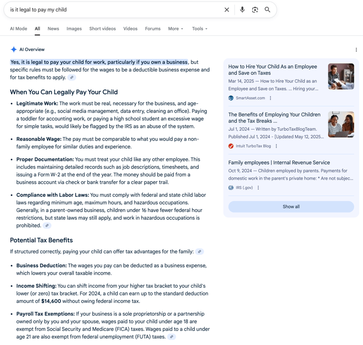 legal to pay my child legal to pay my child | Screenshot by The College Investor