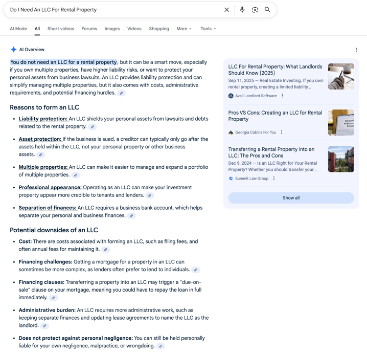 LLC for Rental Property LLC for Rental Property | Screenshot by The College Investor