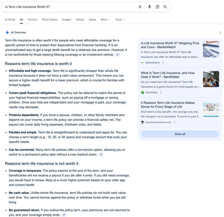 Term Insurance Term Insurance | Screenshot by The College Investor
