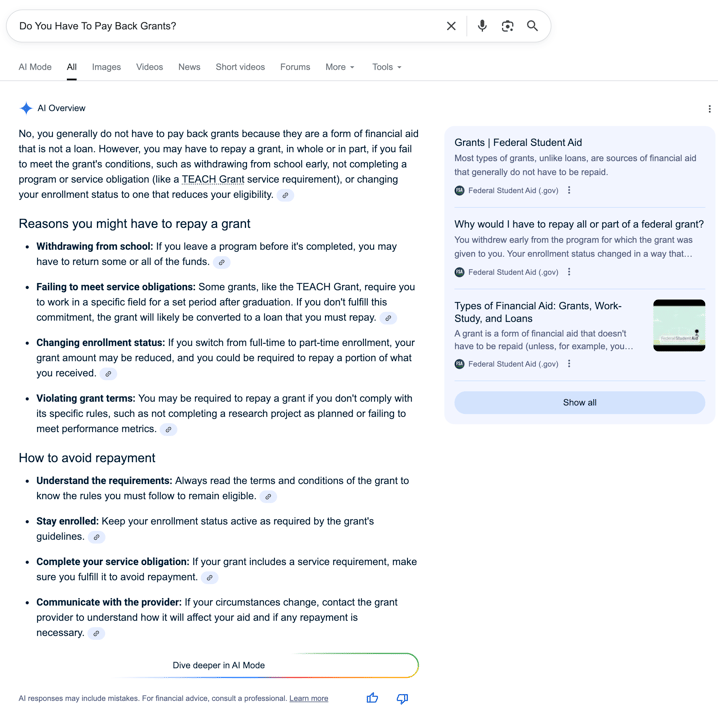 Pay Back Grants Pay Back Grants | Screenshot by The College Investor