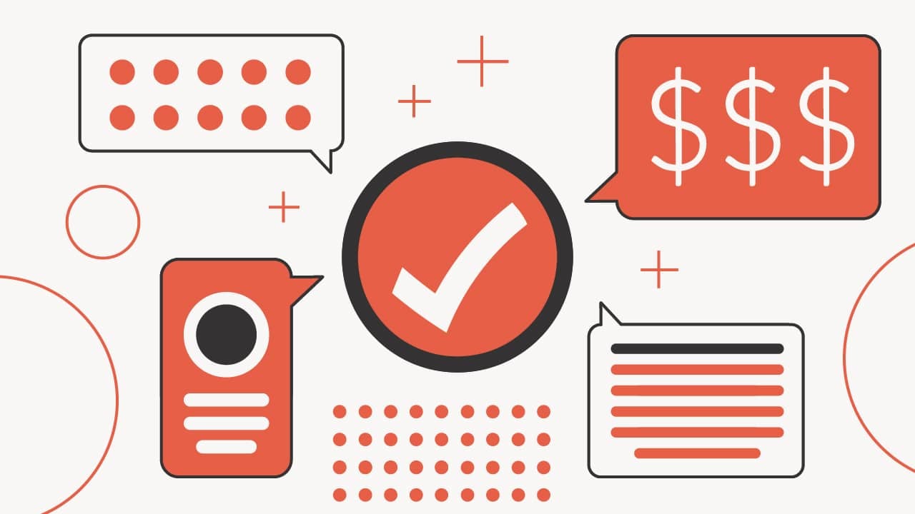This graphic from The College Investor visually represents key aspects of the TurboTax review for 2026, highlighting the pros and cons of the tax preparation software. The image features a prominent red circle with a white checkmark in the center, symbolizing approval and ease of use, which aligns with TurboTax's reputation for an intuitive interface. Surrounding this central element are various speech bubbles and geometric shapes. One speech bubble contains multiple red dots, suggesting data input or comprehensive features like importing data from financial institutions. Another red speech bubble displays multiple white dollar signs, emphasizing the "industry-leading" cost and high fees associated with TurboTax, a significant "con" discussed in the article. A smaller red icon with a black circle could represent investment tokens, coins, or cryptocurrency holdings, referencing TurboTax's strong appeal to investors. The overall design uses red, white, and black colors, consistently branded with The College Investor logo partially visible, reinforcing its role in providing detailed reviews of financial products like tax software. Source: The College Investor