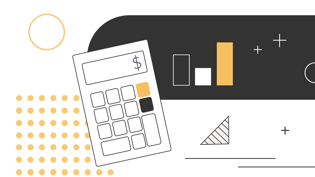 Calculator with a dollar sign display next to a bar chart, illustrating the 2026 income tax calculator