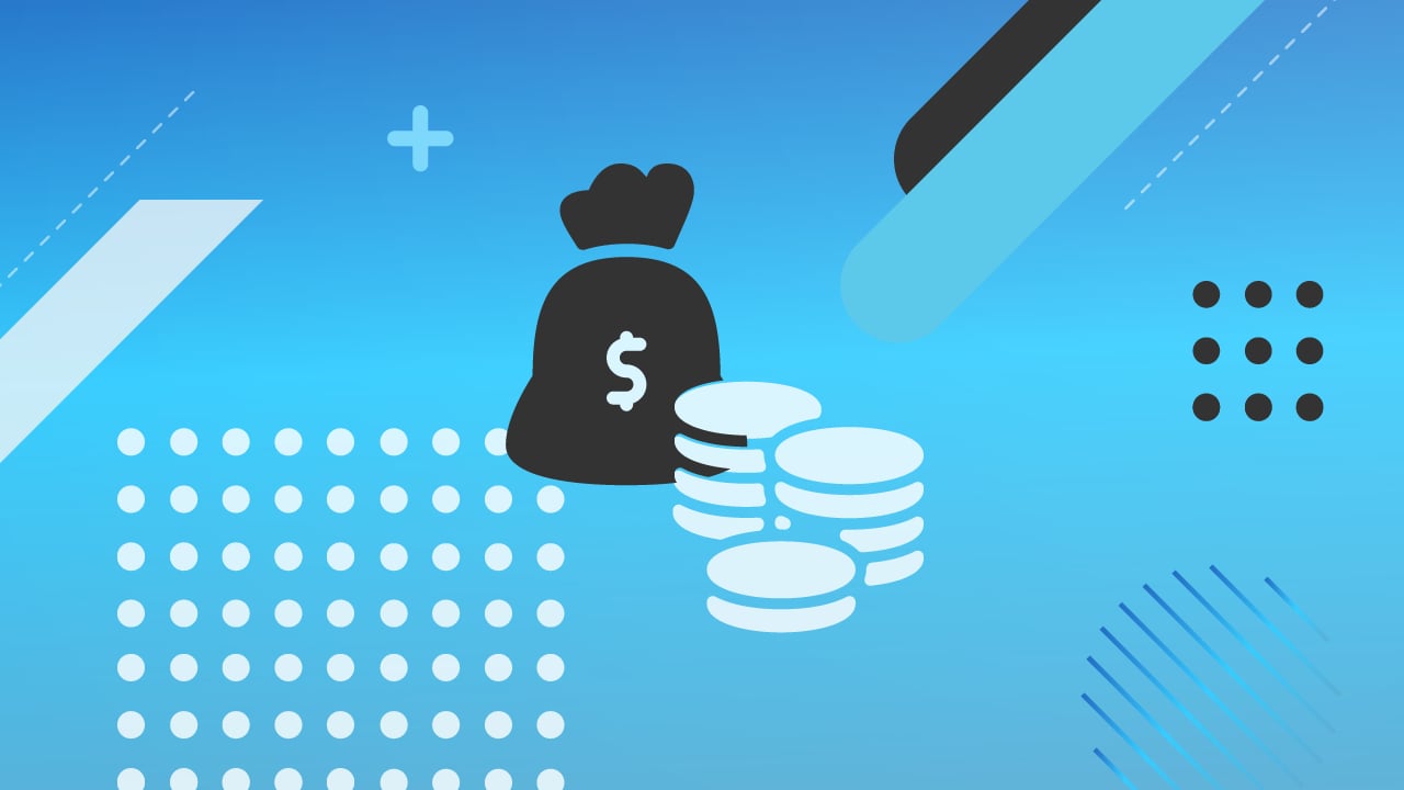 A vibrant blue background features abstract geometric shapes in shades of light blue, white, and gray, with diagonal lines and dotted grids. A bold black silhouette of a money bag with a prominent white dollar sign is positioned in the center, flanked by two stacks of white coins to its right, symbolizing savings and financial growth. The bottom left corner prominently displays "COLLEGE INVESTOR" in a dark, bold font, anchoring the image to the article's financial education context. This image serves as a visual representation for a review of Valley Bank, highlighting its high-yield savings account and other offerings, emphasizing opportunities for college investors to grow their money with a trusted financial institution. Source: The College Investor