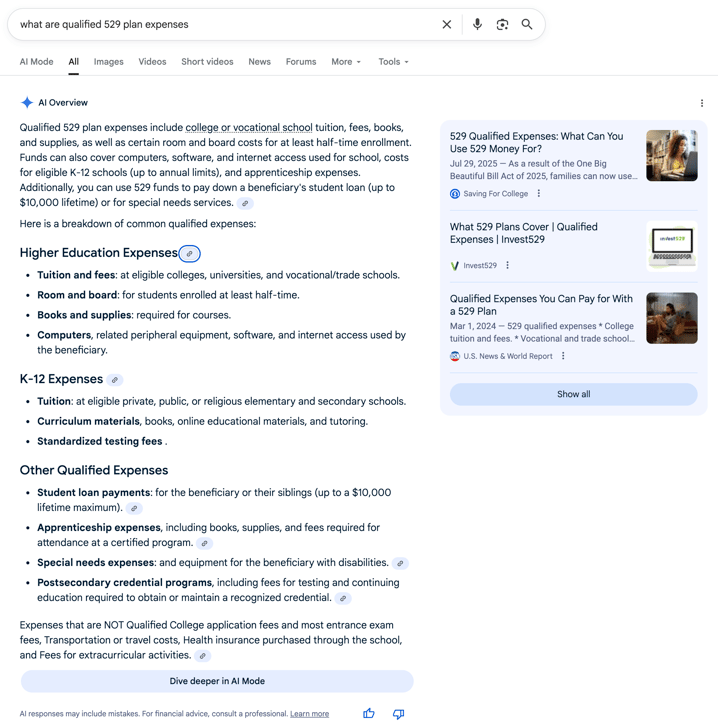 529 plan qualifying expenses 529 plan qualifying expenses | Screenshot by The College Investor