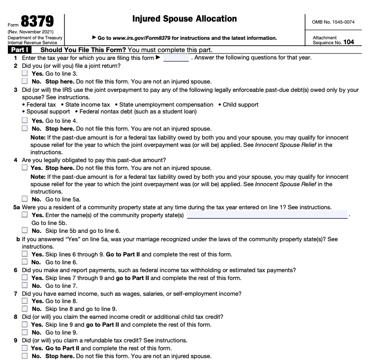 Form 8379 Part 1