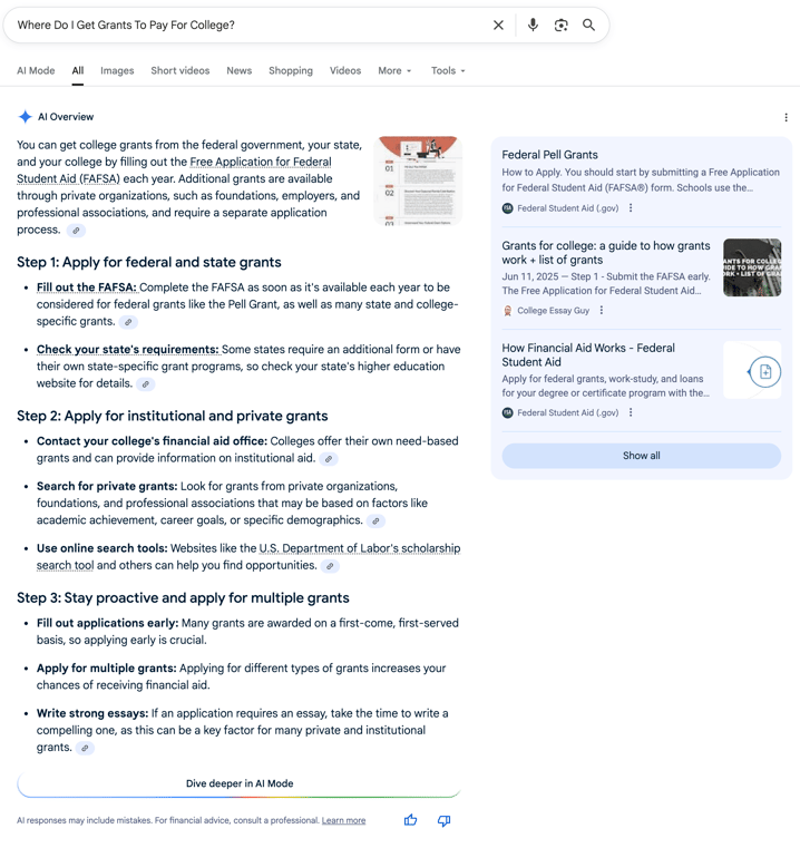 Grants To Pay For COllege Grants To Pay For College | Screenshot by The College Investor