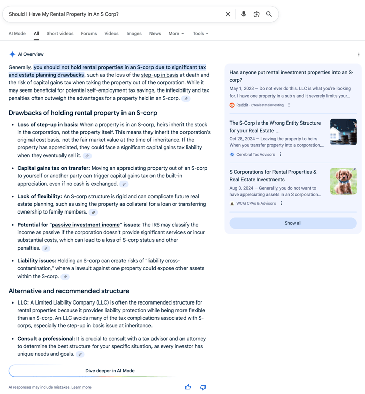 S Corp Rental Property S Corp Rental Property | Screenshot by The College Investor