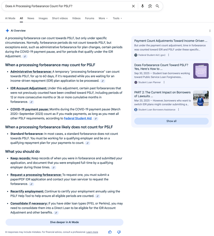 Processing Forbearance Processing Forbearance | Screenshot by The College Investor