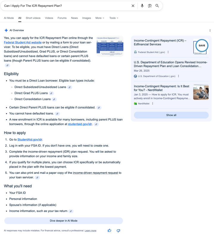 ICR ICR Plan | Screenshot by The College Investor