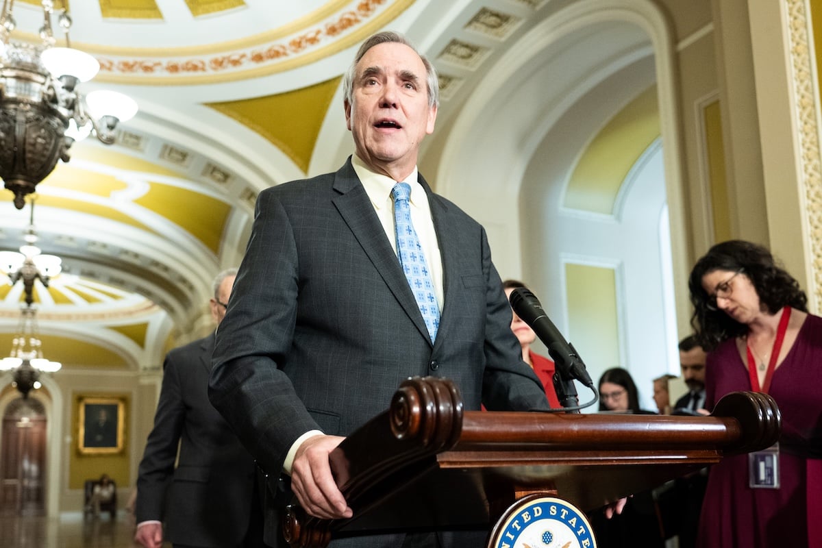 U.S. Senator Jeff Merkley (D-OR) speaking at a press conference at the U.S. Capitol in Washington, D.C. (Photo by Michael Brochstein/Sipa USA)