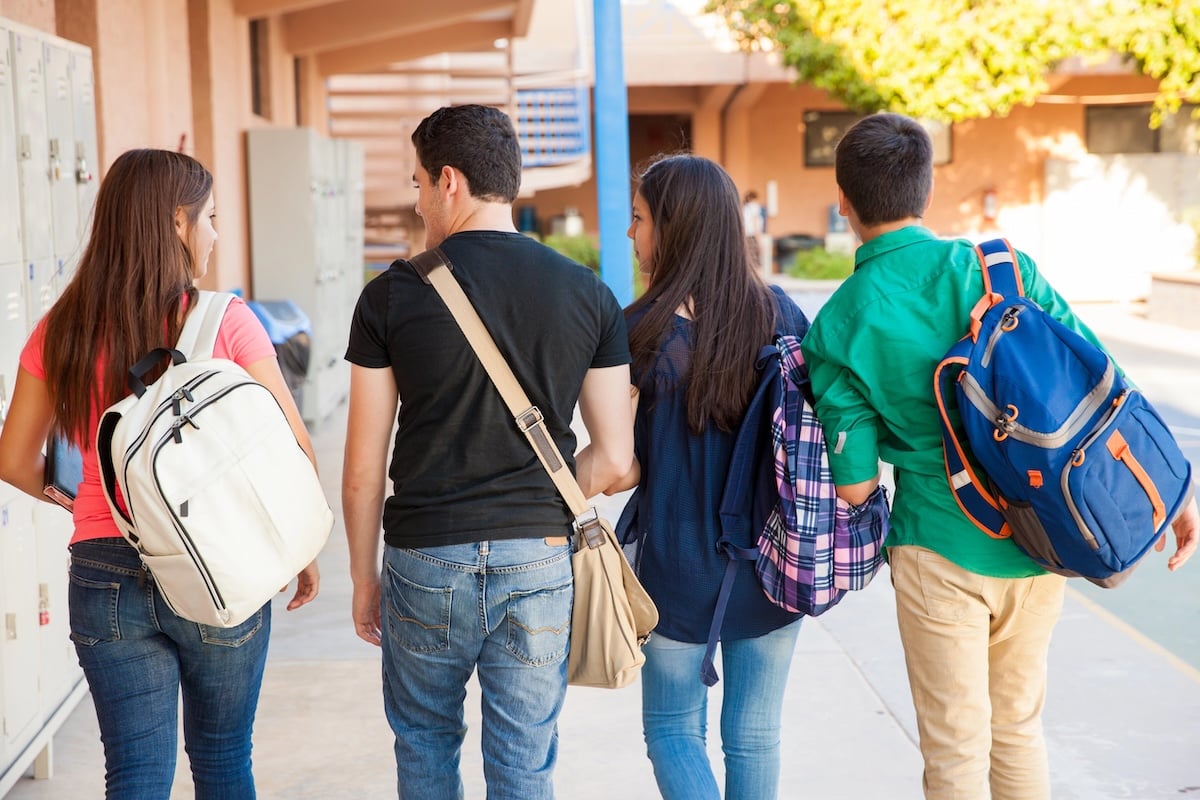 High school students in a hallway
