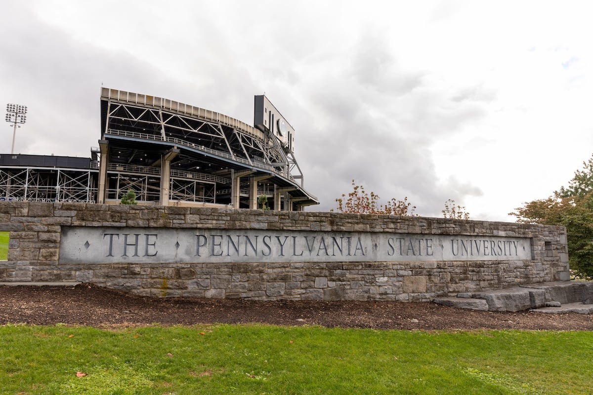 The Pennsylvania State University sign in front of Beaver Stadium