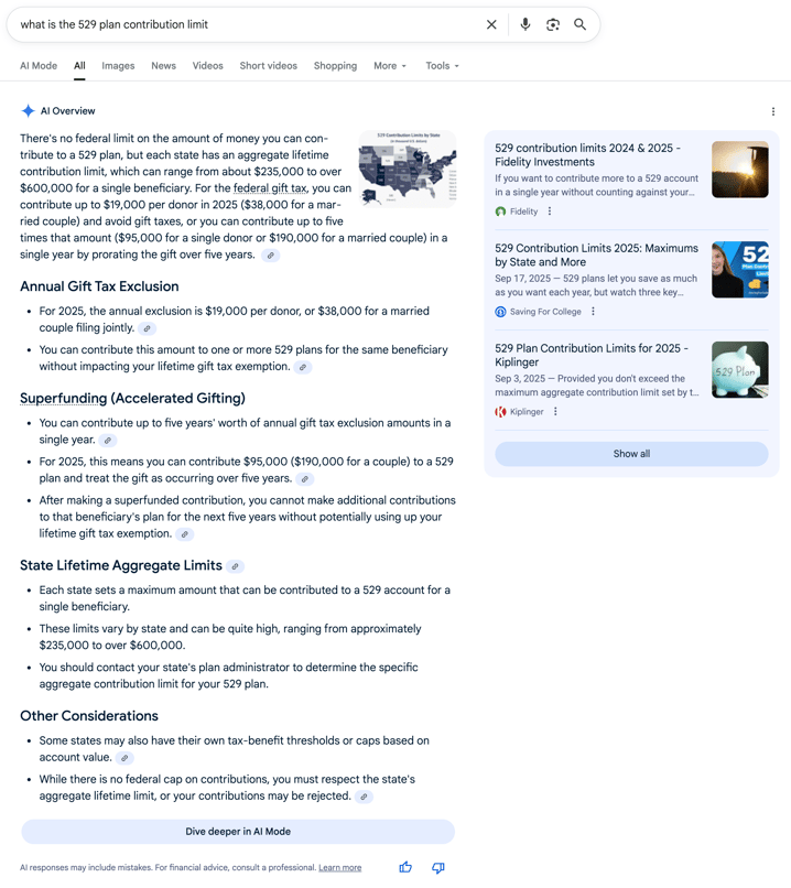 529 plan contribution limit 529 plan contribution limit | Screenshot by The College Investor