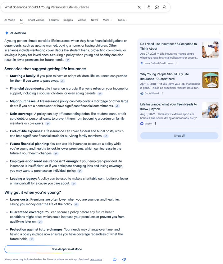 Scenarios to get life insurance Scenarios to get life insurance | Screenshot by The College Investor